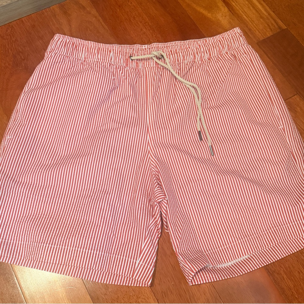 Fair Harbor The Bayberry Men’s Red and White Striped Swim Trunks